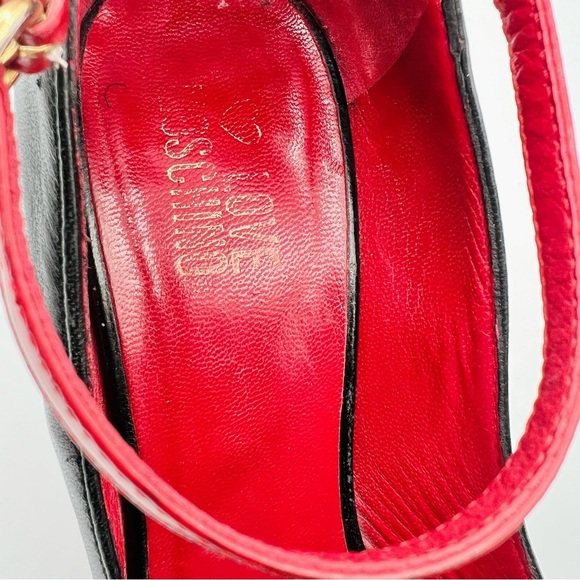 LOVE MOSCHINO PUMPS OPEN TOE LEATHER HEEL RED AND BLACK SHOE HEART SHAPE SIZE 38 - Picture 11 of 17